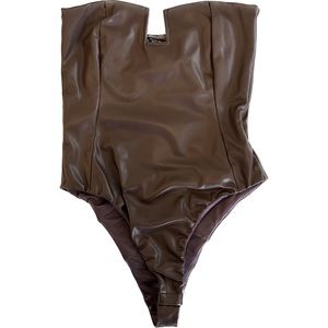 Zara Faux Leather Bodysuit Brown Gently Worn